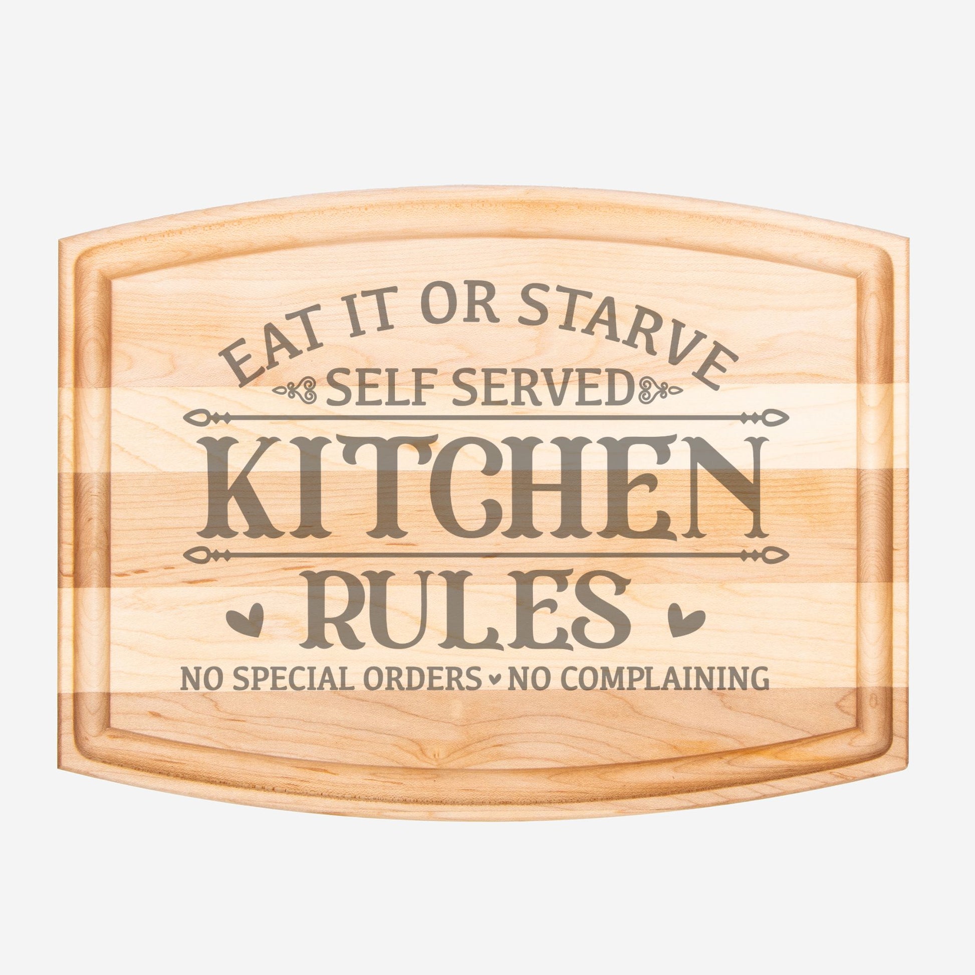 Arched maple cutting board one a white background