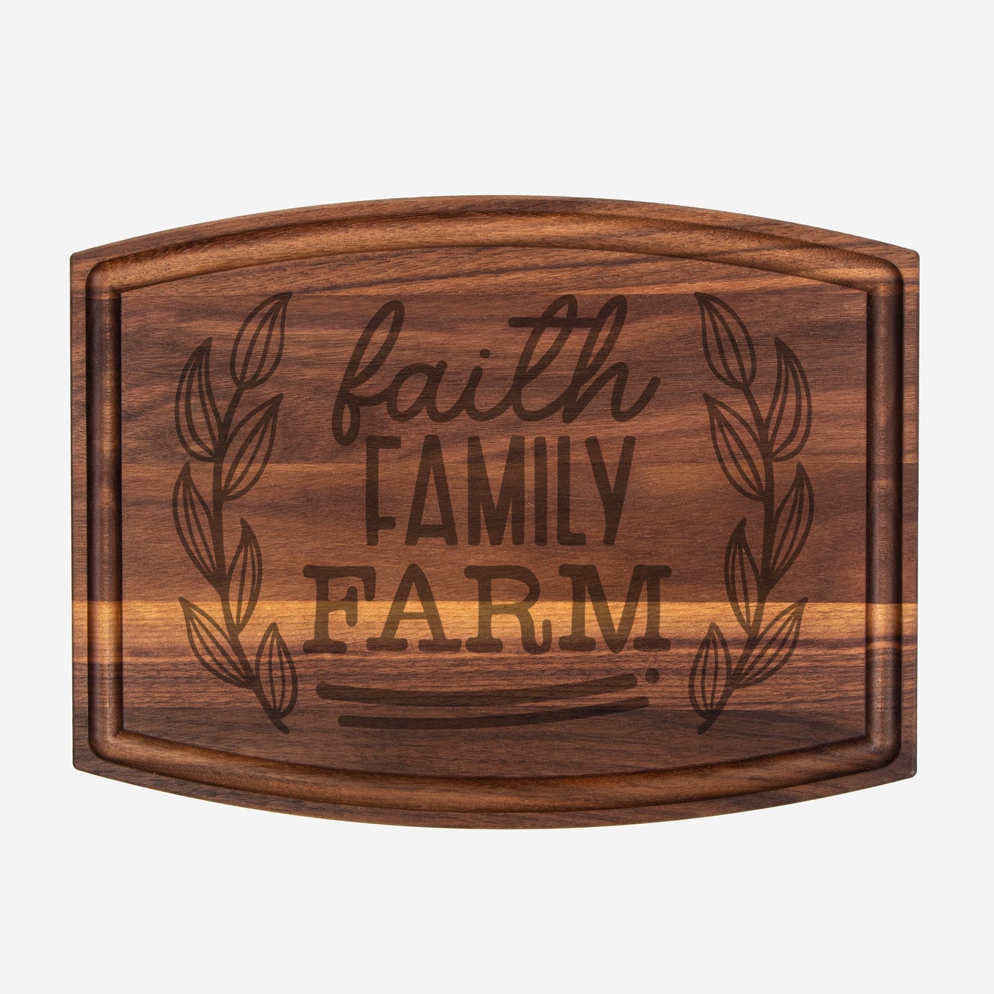 image of walnut cutting board on white background